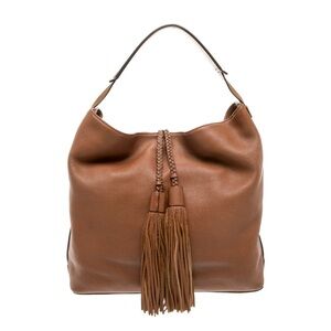 Rebecca Minkoff 'Isobel' tassel hobo bag in almond brown pebbled leather.